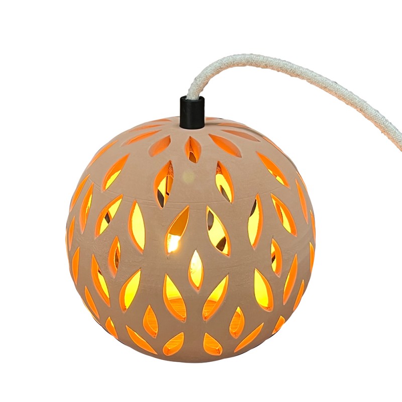 LAMPE BOULE TERRE CUITE - Câble Lin