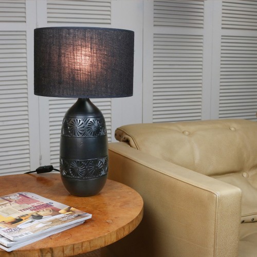 LAMPE KÉO NOIR MOTIF MAYA ABAT JOUR JUTE