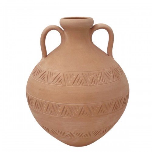 Vase en terre cuite naturelle avec anses et motifs