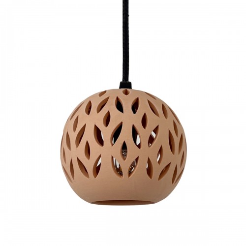 KURO. Suspension en terre cuite naturelle D.15cm - câble textile noir